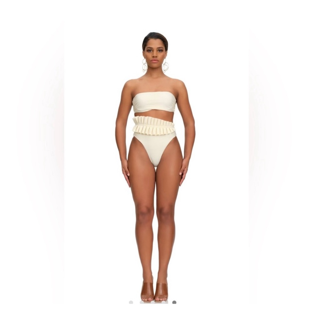 Andrea Iyamah Cream Bandeau Swimsuit